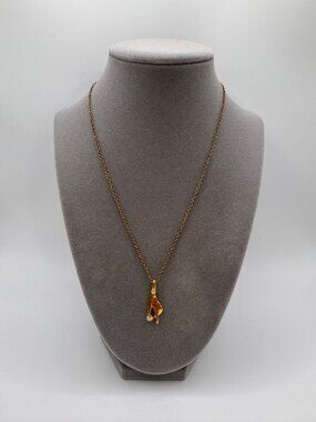 Vintage Gold Tone Hand Pendant Necklace Rhinestone Accent 18” Chain Chic Dainty